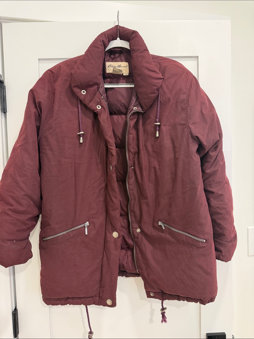 Eddie Bauer Vintage 90s Burgundy Insulated Goose Down Hooded Jacket Puffer Small
